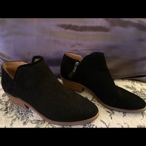 Lucky Brand Black Oiled Suede Ankle Booties with Side Zipper
